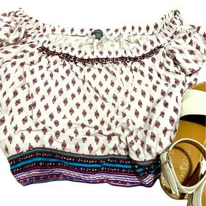Boho Off the Shoulder Crop Top with Patterned Designs